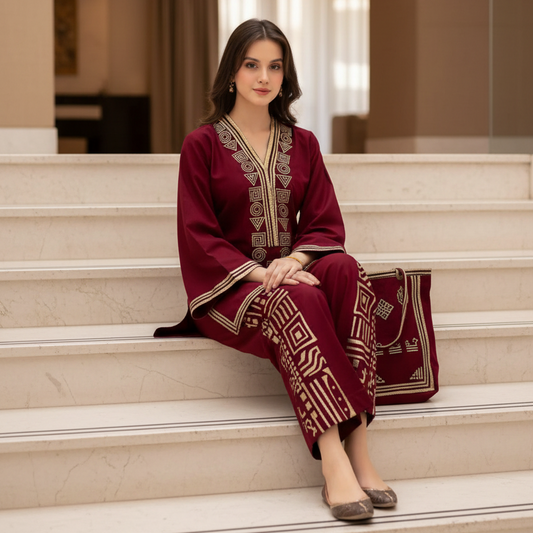 Maroon Printed Stitched 2pc With Free Bag