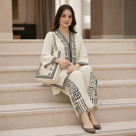 White Printed Stitched 2pc With Free Bag