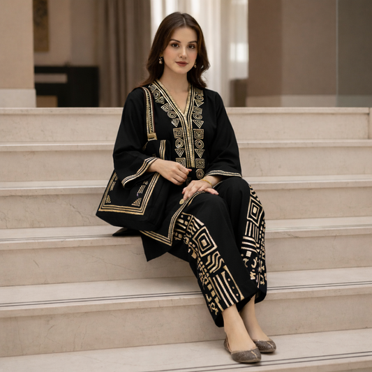 Black Printed Stitched 2pc With Free Bag