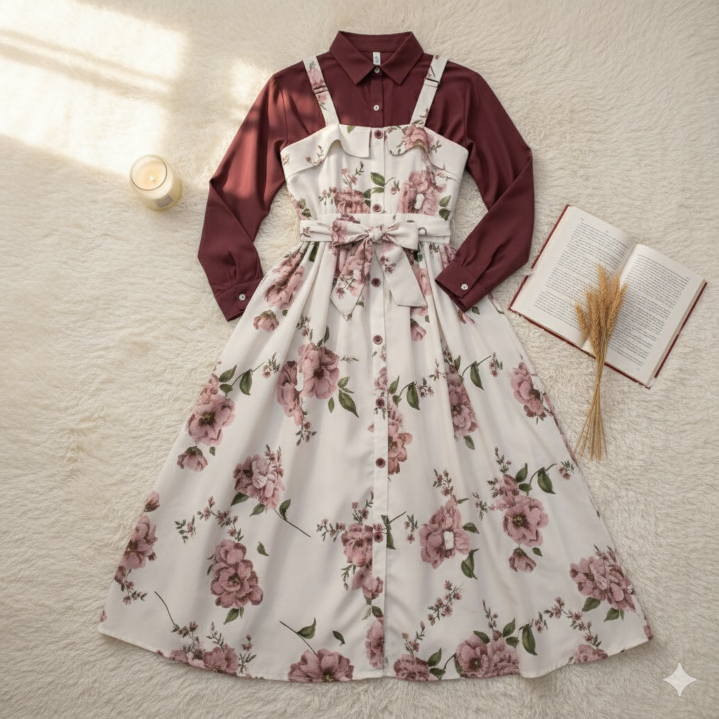 Western Style Pink & Floral Printed Romper