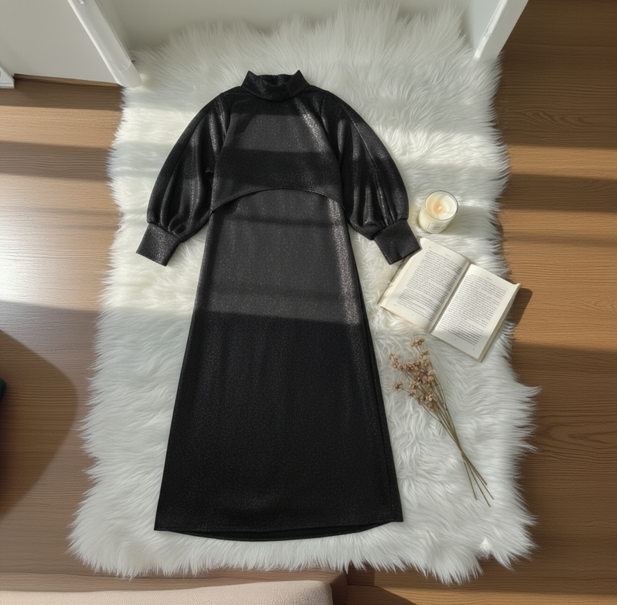 Black Glitter 'Moonlight Shimmer' cape and maxi two-piece set