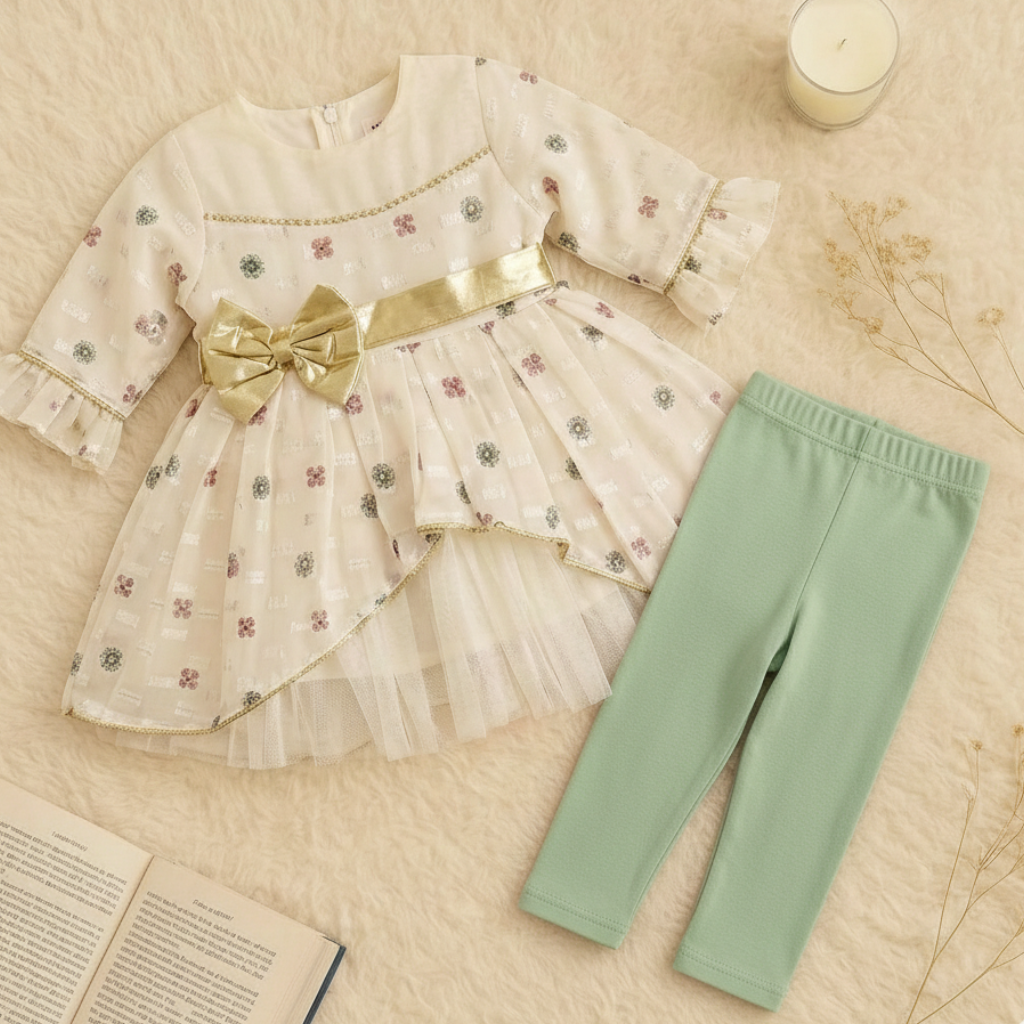 Frock Jacquard Chiffon Tights Set Party Wear