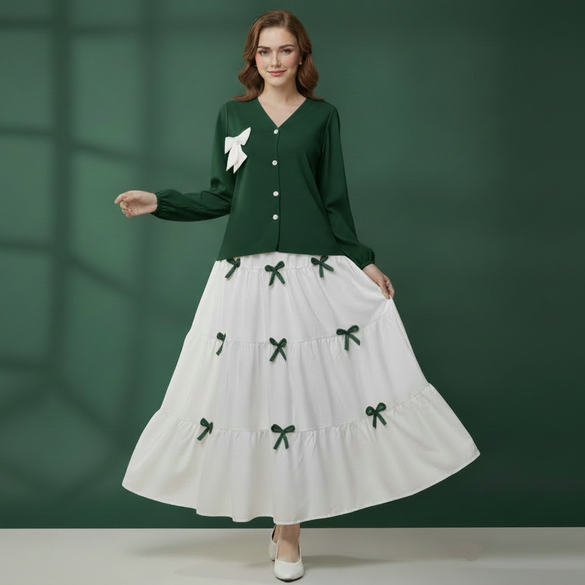 Stylish Imported Bow Skirt and Shirt 2pc