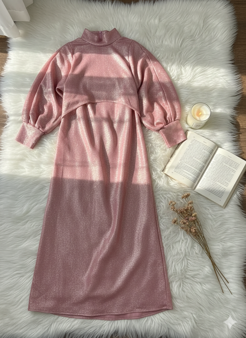 Pink Glitter 'Moonlight Shimmer' cape and maxi two-piece set