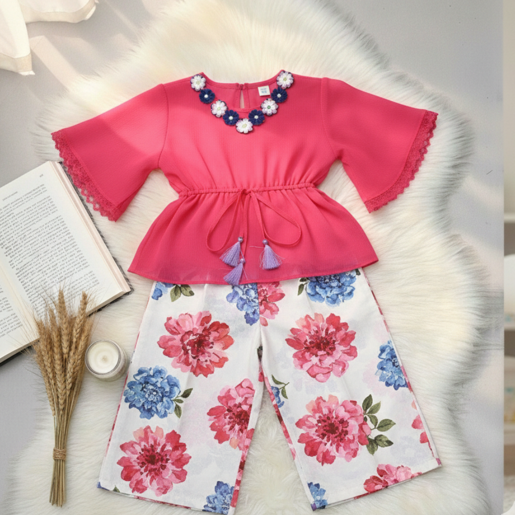 Pink Jacquard Chiffon Cotton Jacquard Print Plazo