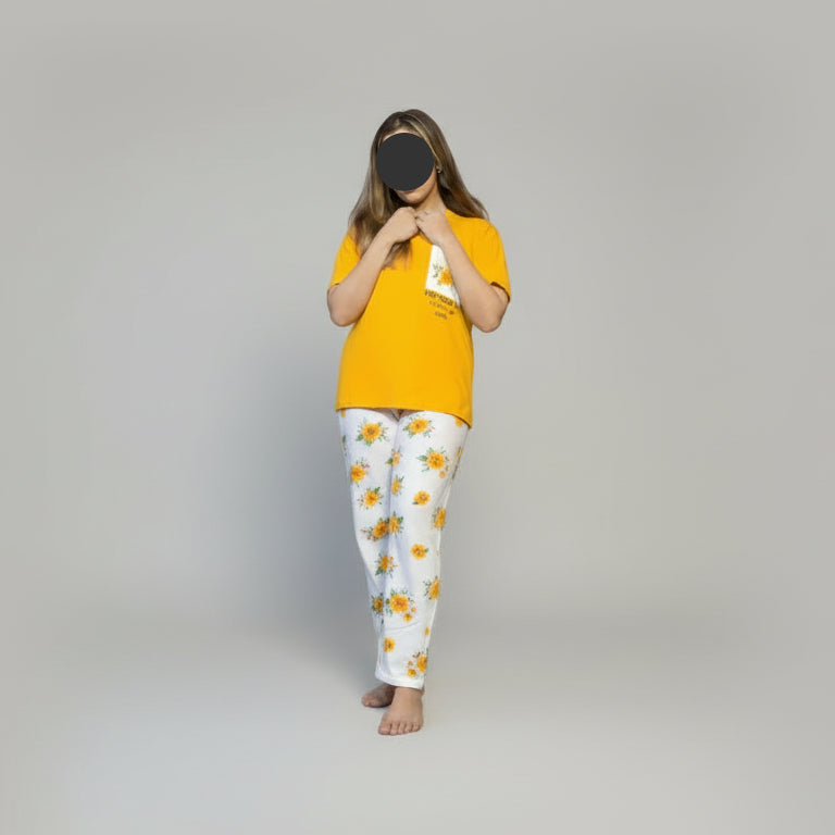 Yellow Pocket Printed Night Suit