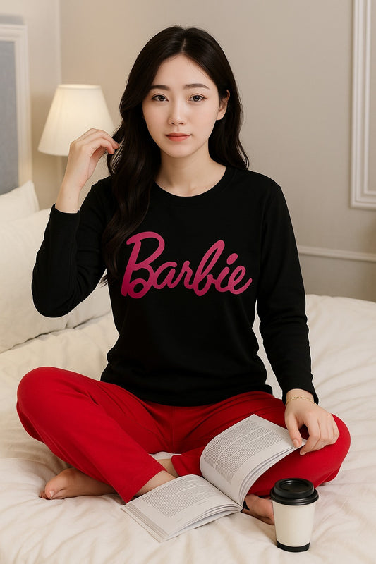 Barbie Print Black T-Shirt & Trouser Nightwear Set for Girls & Women 7-14 / S-XL