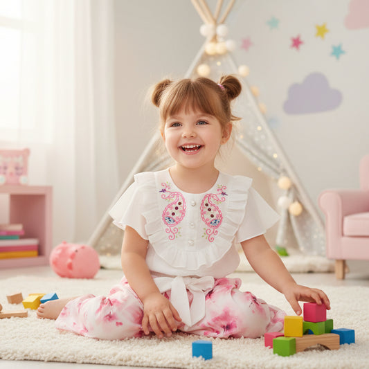 Baby Pink Shirt Chiffon Plus Jersey Aster Palazzo Cotton Digital Print