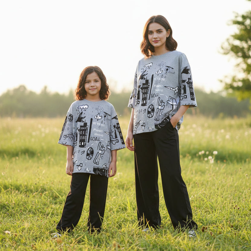 Relax Fit Oversized T-Shirt and Trouser Set for Girls 7-14