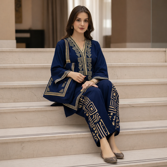 Blue Printed Stitched 2pc With Free Bag