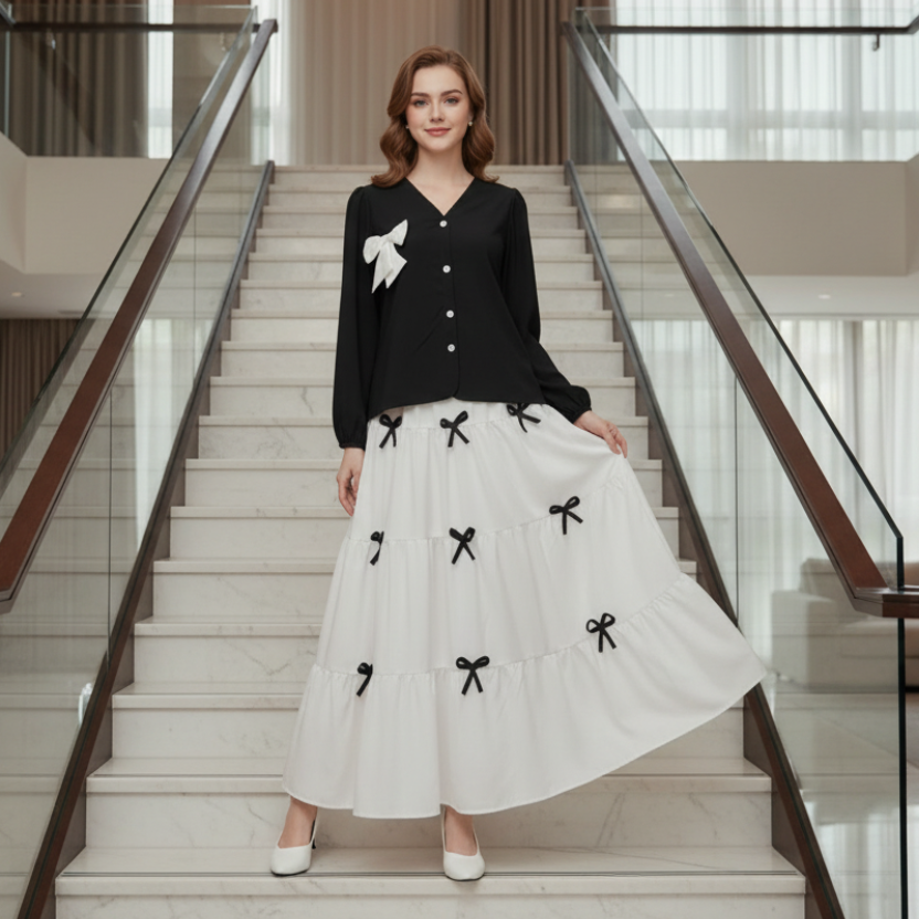 Stylish Imported Bow Skirt and Shirt 2pc