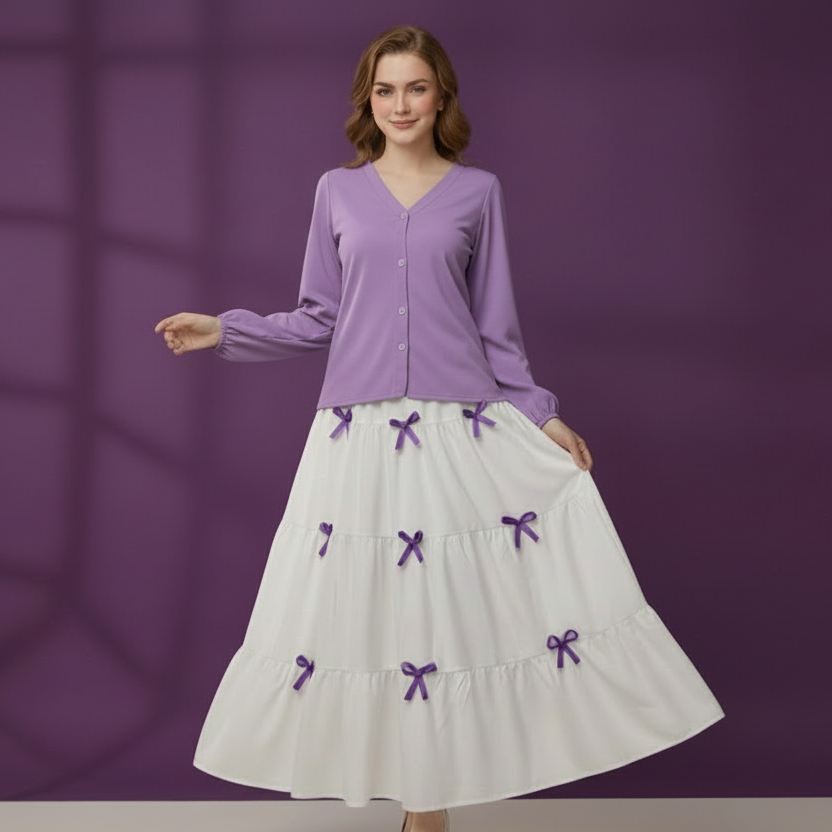 Stylish Imported Bow Skirt and Shirt 2pc