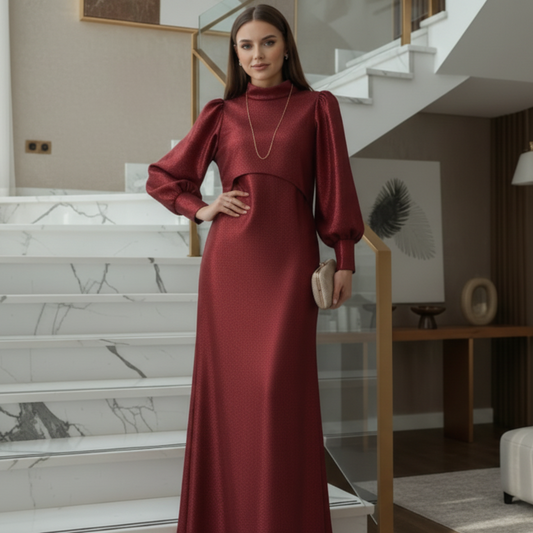 Red Glitter 'Moonlight Shimmer' cape and maxi two-piece set