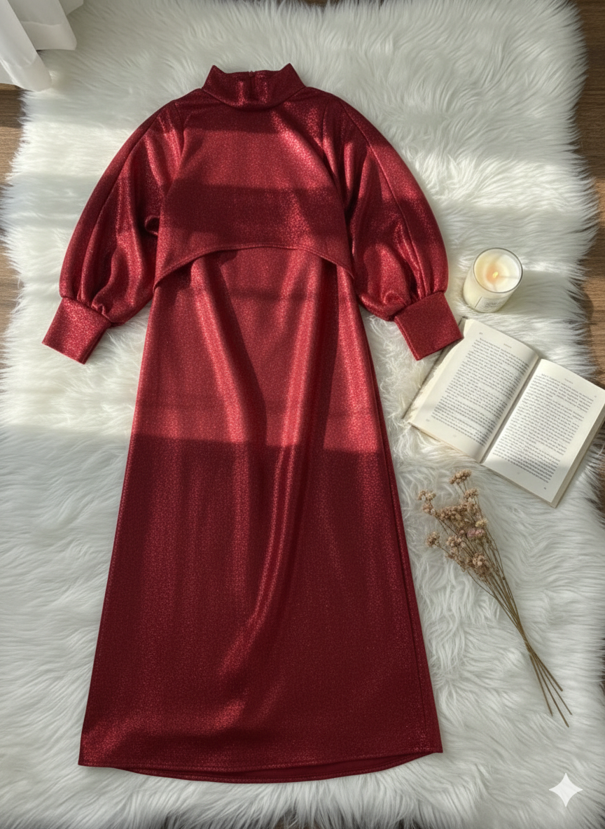 Red Glitter 'Moonlight Shimmer' cape and maxi two-piece set