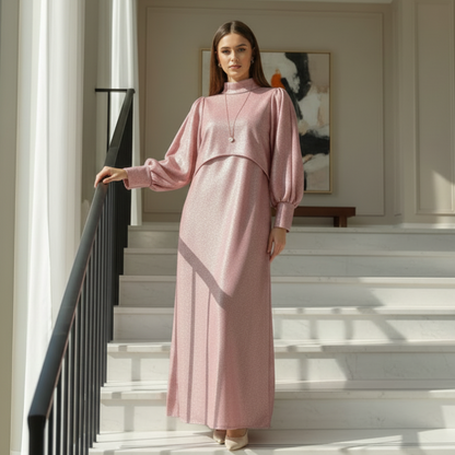 Pink Glitter 'Moonlight Shimmer' cape and maxi two-piece set