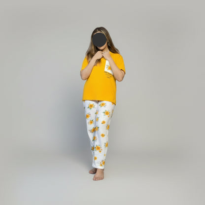 Yellow Pocket Printed Night Suit
