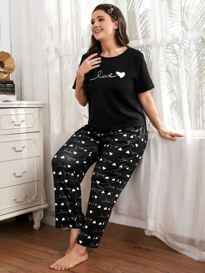 Love Heart Printed NightWear Set for Women  S-XL