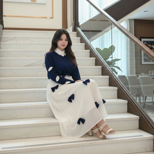 Navy Blue Bow Maxi 2-Piece Set