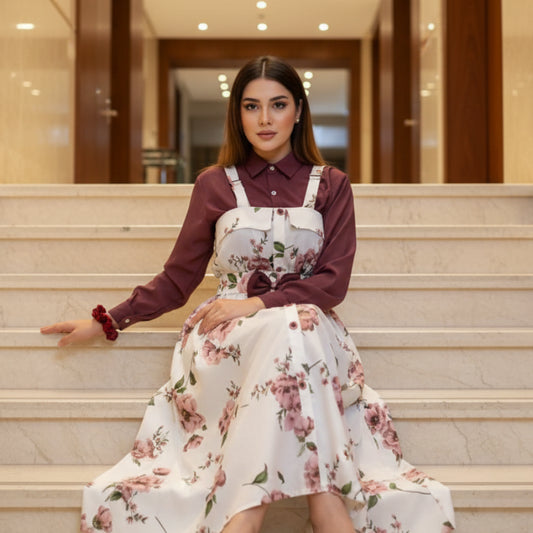 Western Style Pink & Floral Printed Romper