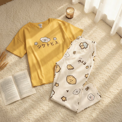 Yellow Little Bear Printed Female Nightwear