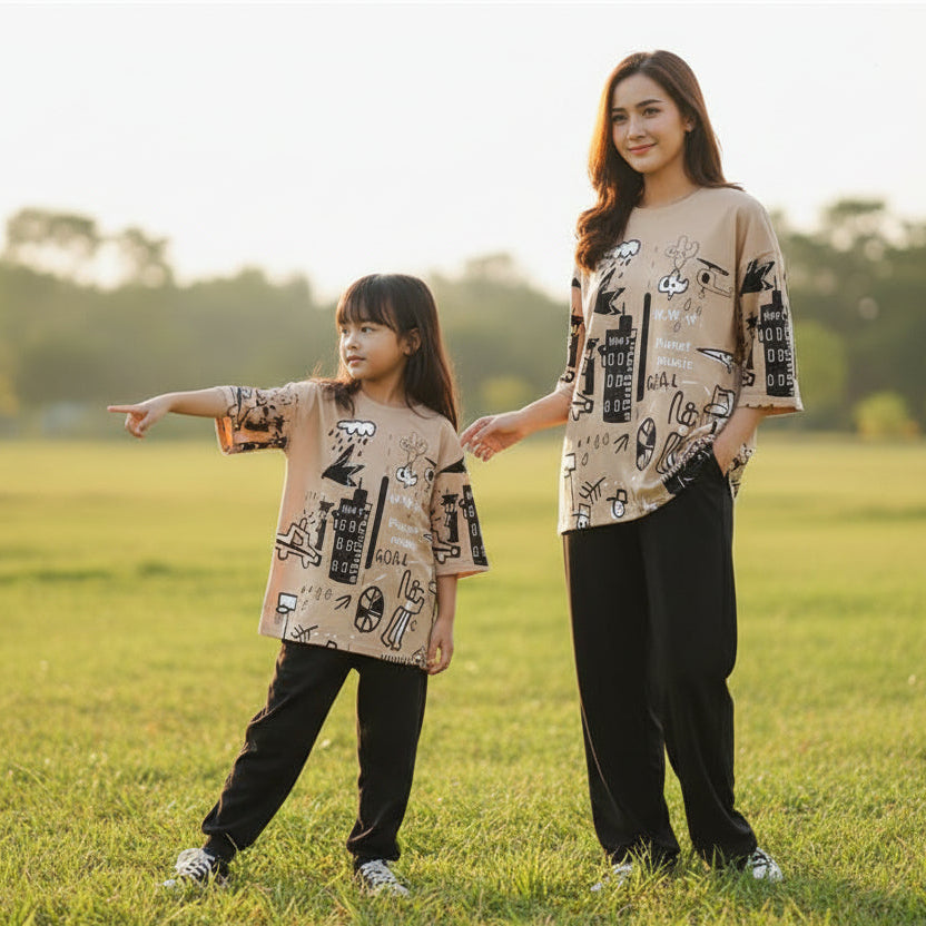 Relax Fit Oversized T-Shirt and Trouser Set for Girls 7-14