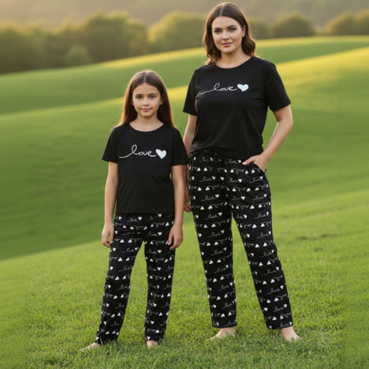 Love Heart Printed NightWear Set for Girls & Women 7-14 / S-XL