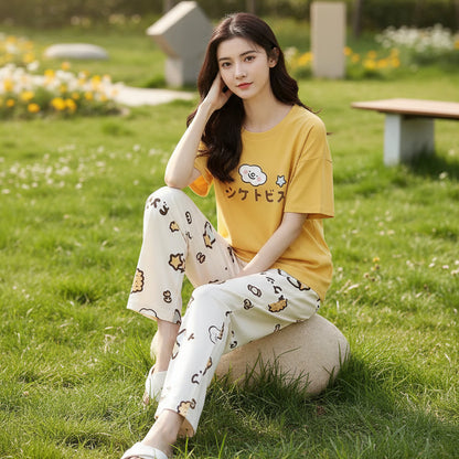 Yellow Little Bear Printed Female Nightwear