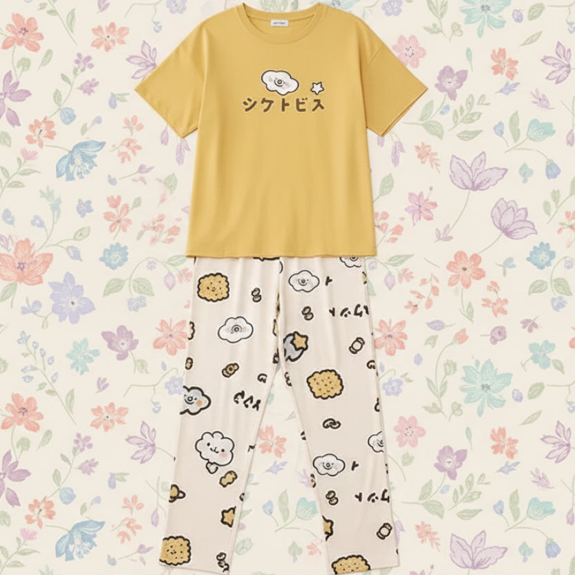 Yellow Little Bear Printed Female Nightwear