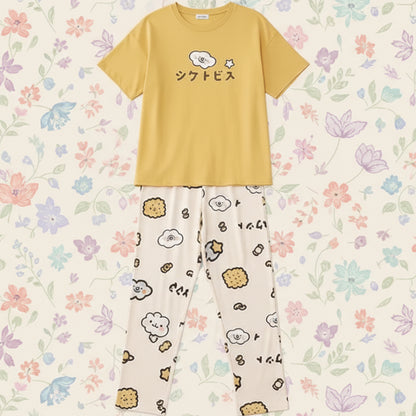 Yellow Little Bear Printed Female Nightwear