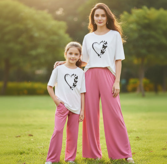 ButterHeart Print White T-Shirt & Trouser Nightwear Set for Girls & Women 7-14 / S-XL