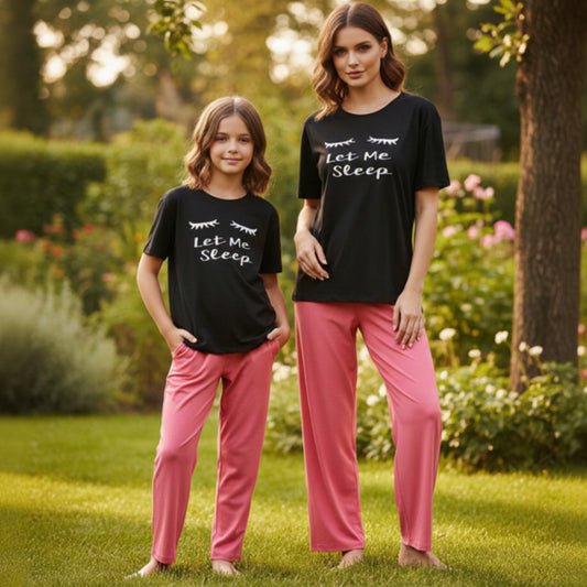 Let Me Sleep Print White T-Shirt & Trouser Nightwear Set for Girls & Women 7-14 / S-XL