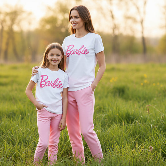 Barbie Print White T-Shirt & Trouser Nightwear Set for Girls & Women 7-14 / S-XL