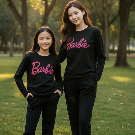 Barbie Print Black T-Shirt & Trouser Nightwear Set for Girls & Women 7-14 / S-XL