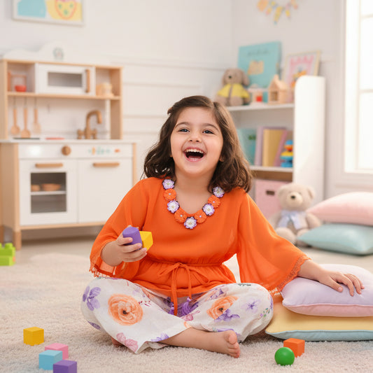 Orange Jacquard Chiffon Cotton Jacquard Print Plazo