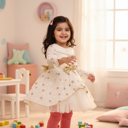 Frock Jacquard Chiffon Tights Set Party Wear