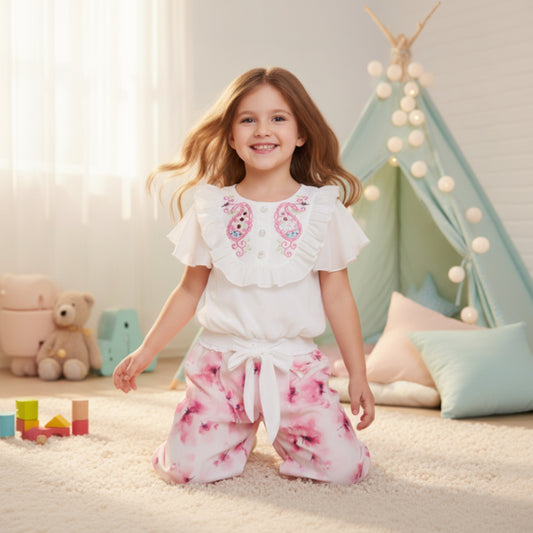 Baby Pink Shirt Chiffon Plus Jersey Aster Palazzo Cotton Digital Print