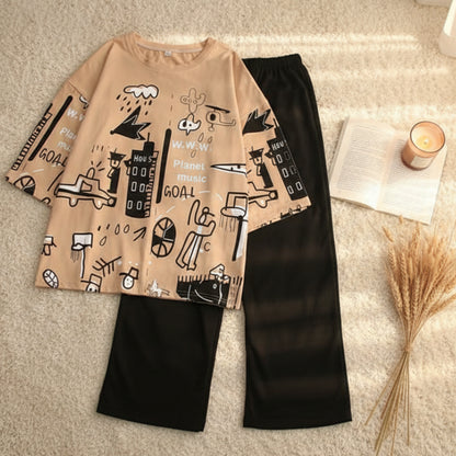 Relax Fit Oversized T-Shirt and Trouser Set for Girls 7-14