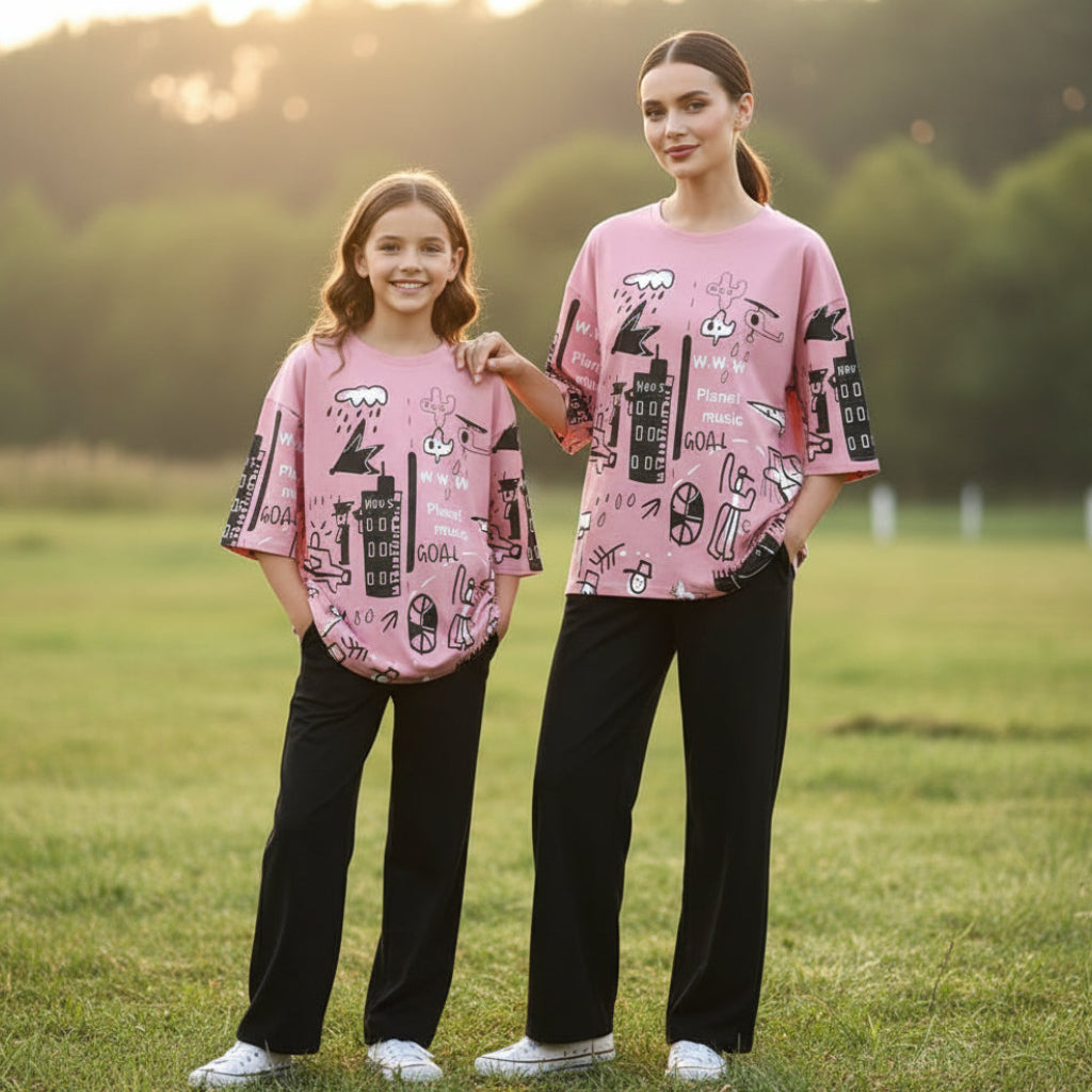 Relax Fit Oversized T-Shirt and Trouser Set for Girls 7-14