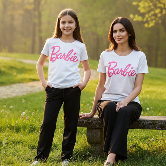 Barbie Print White T-Shirt & Trouser Nightwear Set for Girls & Women 7-14 / S-XL
