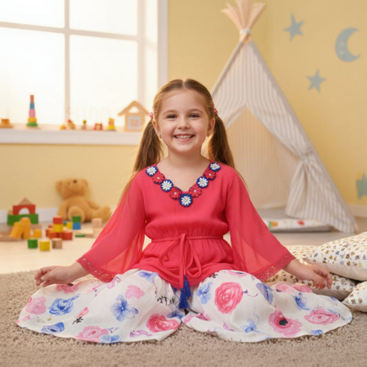 Pink Jacquard Chiffon Cotton Jacquard Print Plazo