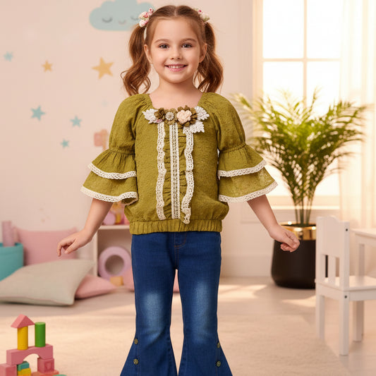 Olive Shirt Designing Chiffon Paint Blue Lycra Denim