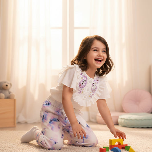 Purple White Shirt Chiffon Plus Jersey Aster Palazzo Cotton Digital Print