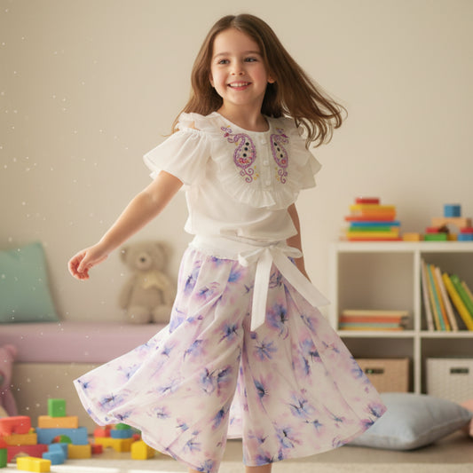 Purple White Shirt Chiffon Plus Jersey Aster Palazzo Cotton Digital Print