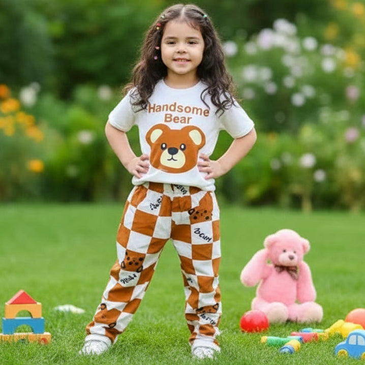 Kids Cute Bear Printed Pajama Set - Soft Cotton Nightwear