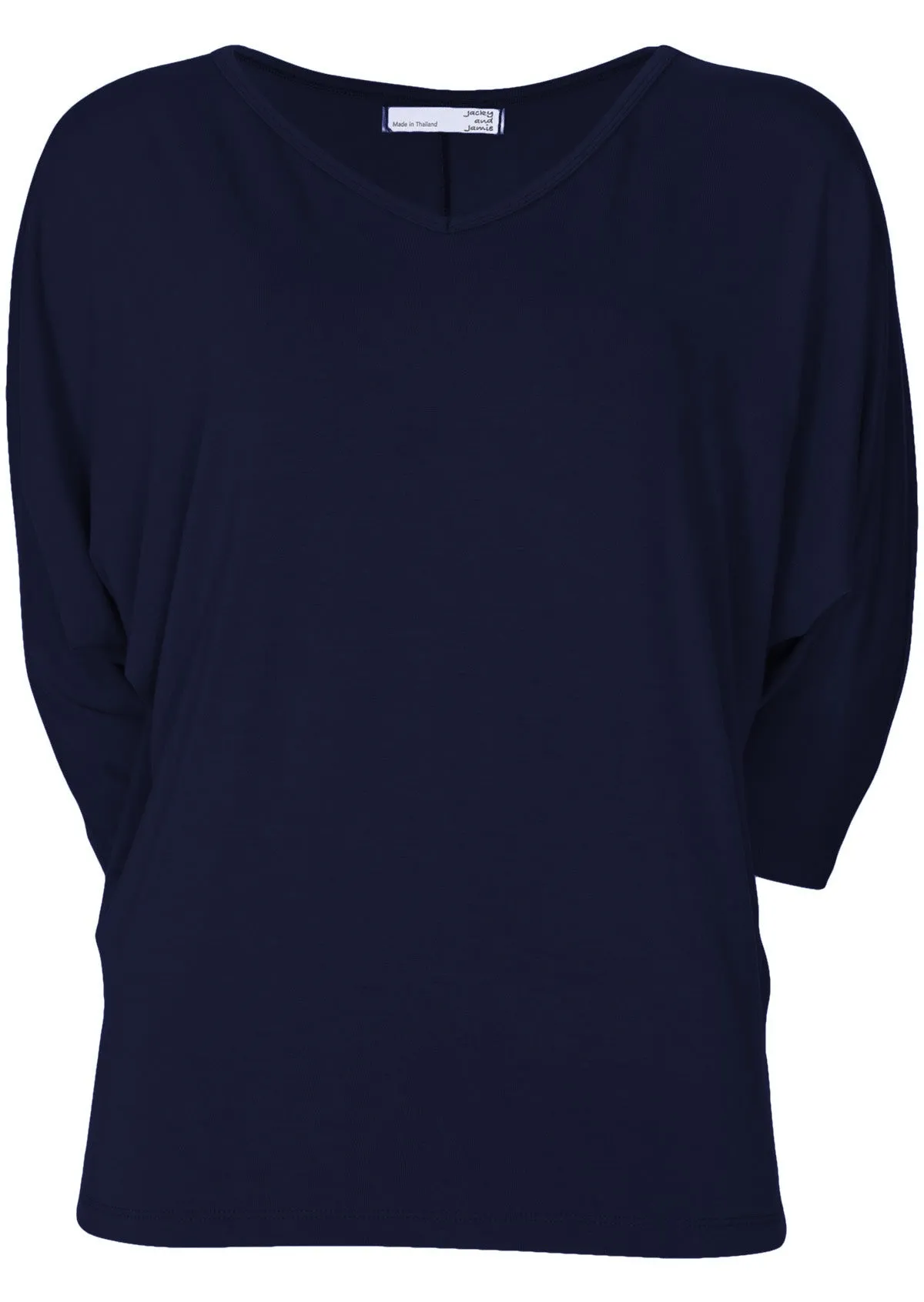 3/4 Sleeve V-neck Batwing Top Navy Blue