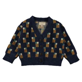 ABSTRACT ART KNITTED BABY CARDIGAN-Blue Nights