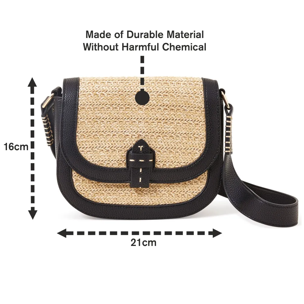 Accessorize London Black Raffia Flap Sling Bag