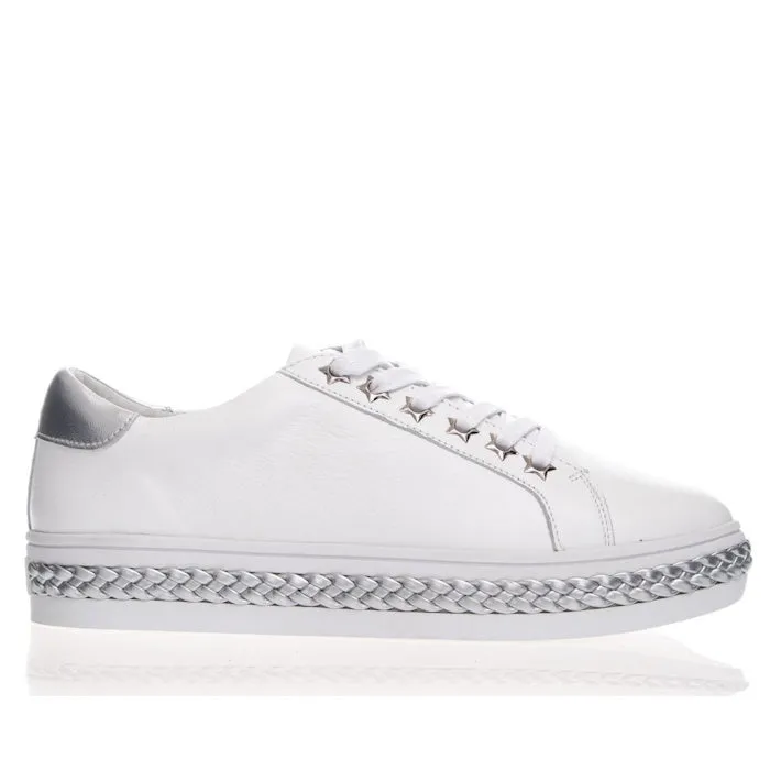 Alfie & Evie Plant White Silver Leather Platform Sneaker