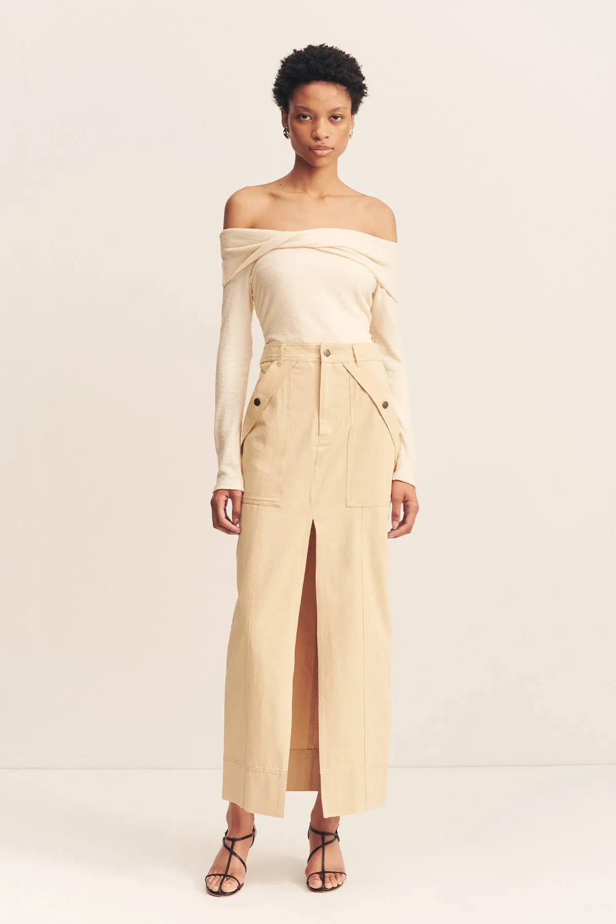 ARIANA FRONT SPLIT MAXI SKIRT - SAND