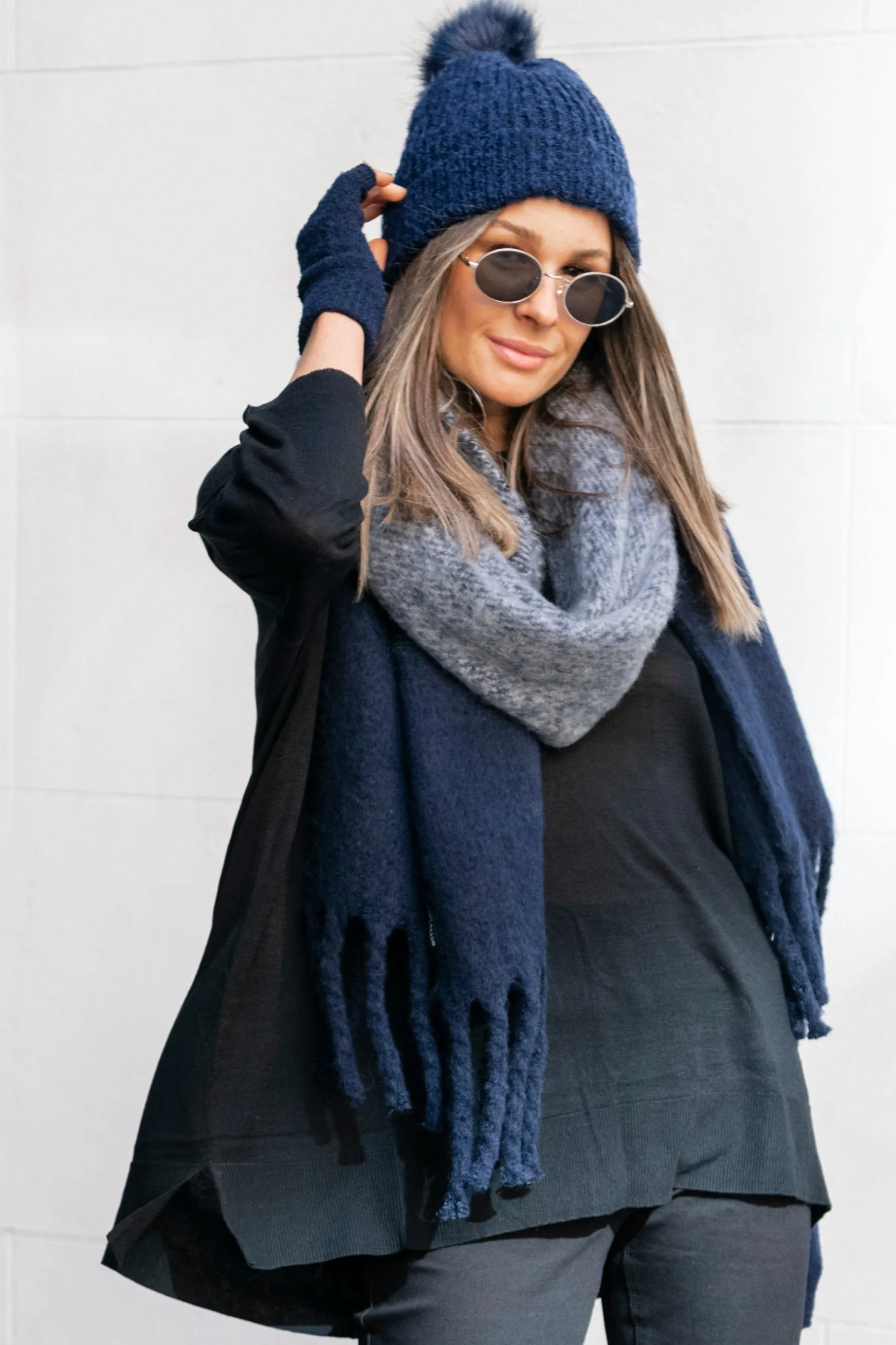 Aries Two Colour Navy Scarf